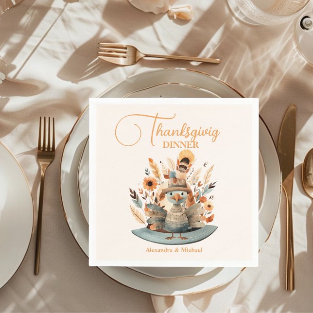 Rustic Thanksgiving Dinner Pumpkin Napkin (Creator Uploaded)