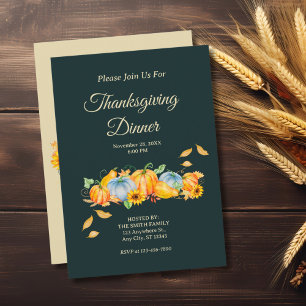 Rustic Thanksgiving Dinner Pumpkins Invitation