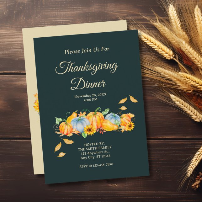 Rustic Thanksgiving Dinner Pumpkins Invitation (Creator Uploaded)