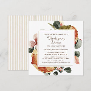 Rustic Thanksgiving Dinner Watercolor Floral Invitation