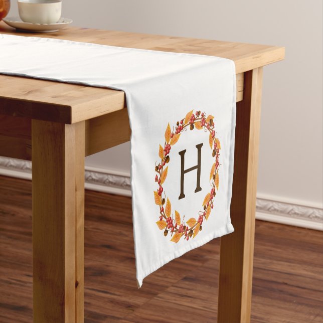 Rustic Thanksgiving Fall Wreath | Monogram Short Table Runner (In Situ)