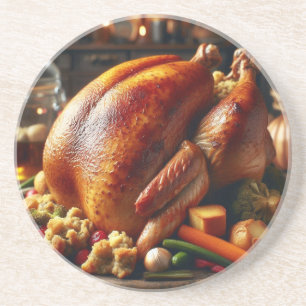 Rustic Thanksgiving Feast Coaster – Roasted Turkey