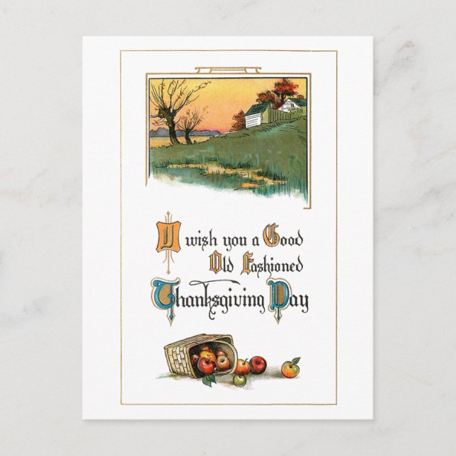 Rustic Thanksgiving Greeting with Apples Holiday Postcard (Front)
