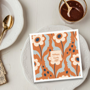 Rustic Thanksgiving Orange Florals Custom Name Napkin