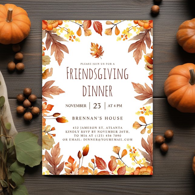 Rustic Thanksgiving Party Friendsgiving Dinner Invitation (Elegant Fall Friendsgiving Dinner Invitation)