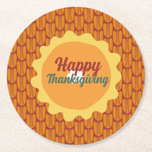 rustic thanksgiving pecan pattern round paper coaster