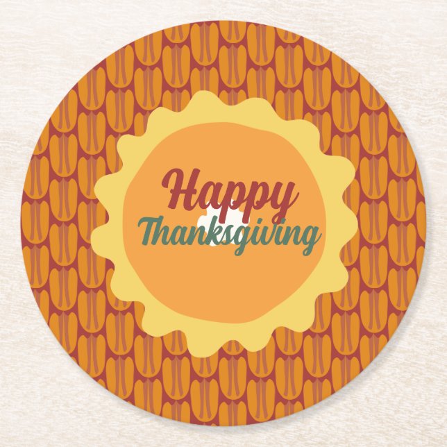 rustic thanksgiving pecan pattern round paper coaster (Front)
