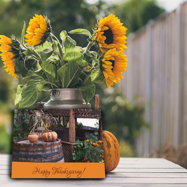 Rustic Thanksgiving photo orange pumpink postcard (Creator Uploaded)