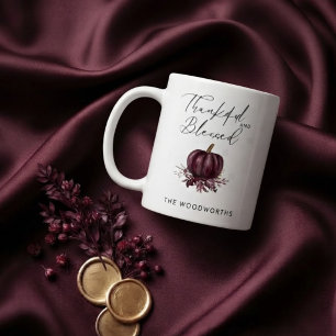 Rustic Thanksgiving Pumpkin Burgundy Leaves Coffee Mug
