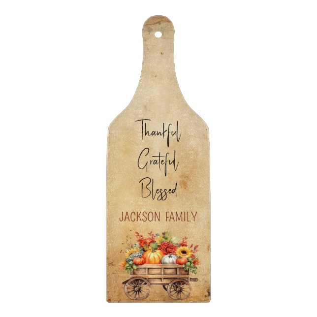 Rustic Thanksgiving Pumpkin Floral Cutting board (Front)