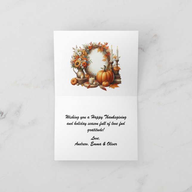 Rustic Thanksgiving Pumpkin Watercolor Autumn Holiday Card (Inside)