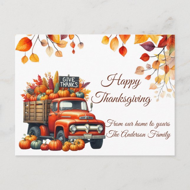 Rustic Thanksgiving Pumpkin Watercolor Autumn Postcard (Front)