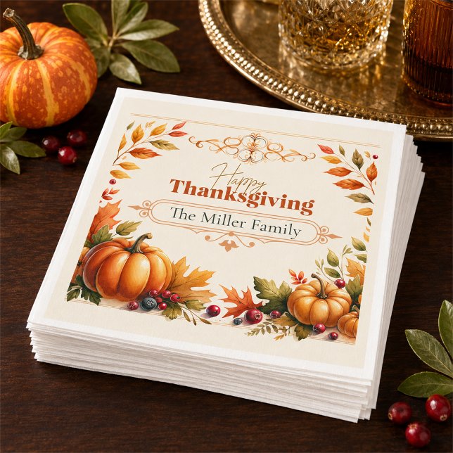Rustic Thanksgiving Pumpkins & Berries Customised Napkin (Creator Uploaded)