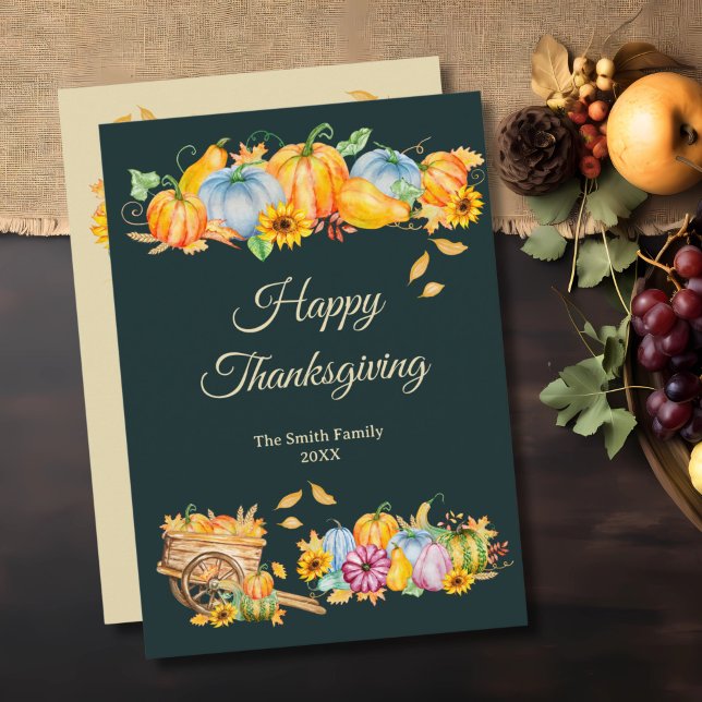 Rustic Thanksgiving Pumpkins Flat Holiday Card (Creator Uploaded)