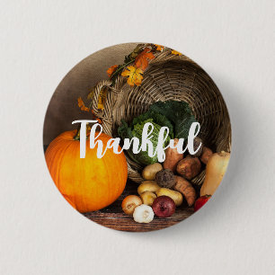 Rustic Thanksgiving Table Bountiful Harvest 6 Cm Round Badge