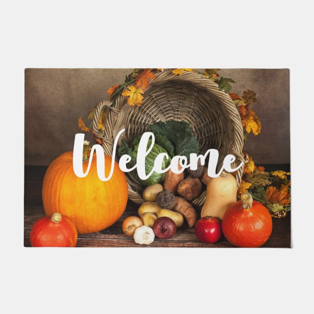 Rustic Thanksgiving Table Bountiful Harvest Doormat (Front)