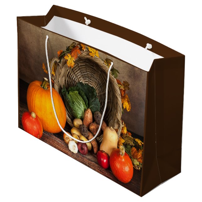 Rustic Thanksgiving Table Bountiful Harvest Large Gift Bag (Back Angled)
