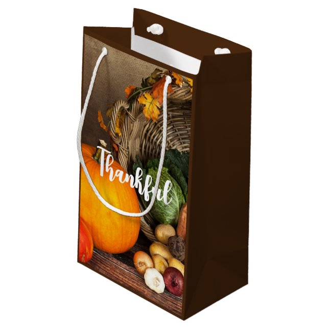 Rustic Thanksgiving Table Bountiful Harvest Small Gift Bag (Back Angled)