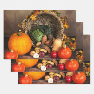 Rustic Thanksgiving Table Bountiful Harvest Wrapping Paper Sheet