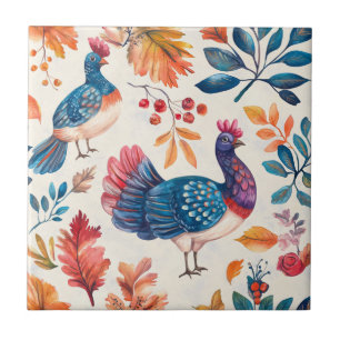 Rustic Thanksgiving Turkey Folk Art Fall Pattern Ceramic Tile