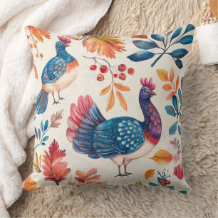Rustic Thanksgiving Turkey Folk Art Fall Pattern Cushion