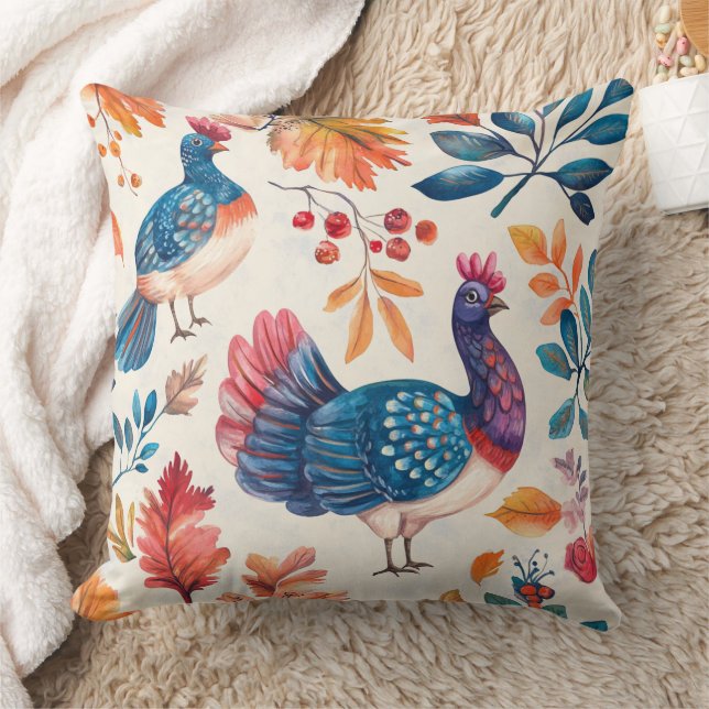 Rustic Thanksgiving Turkey Folk Art Fall Pattern Cushion (Blanket)