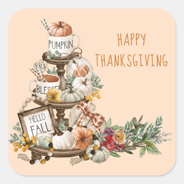 Rustic Thanksgiving Watercolor Pumpkins Autumn Square Sticker (Front)