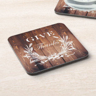 rustic thanksgiving wreath barn wood give thanks coaster