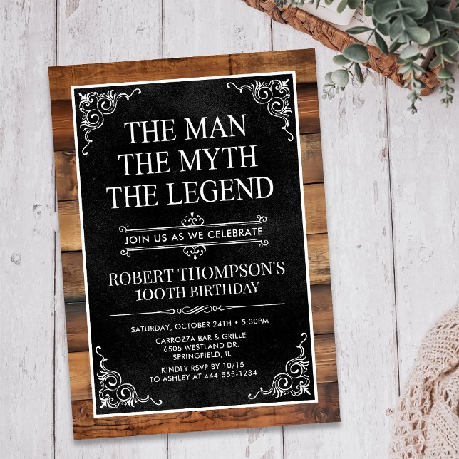 Rustic The Man The Myth The Legend 100th Birthday Invitation (Creator Uploaded)