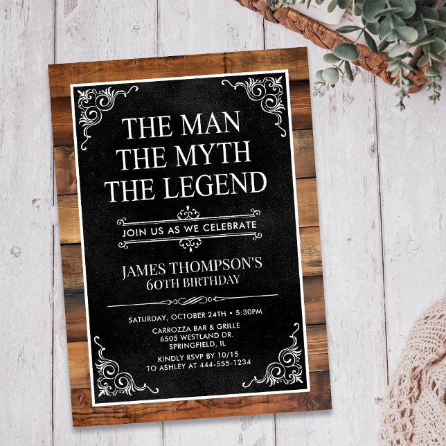 Rustic The Man The Myth The Legend 60th Birthday Invitation (Creator Uploaded)