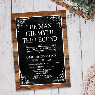 Rustic The Man The Myth The Legend 65th Birthday Invitation