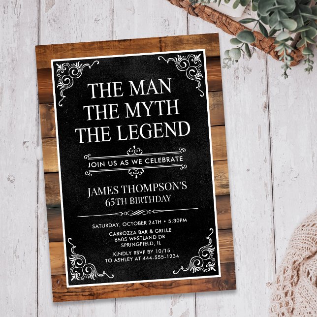 Rustic The Man The Myth The Legend 65th Birthday Invitation (Creator Uploaded)