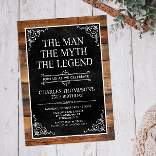 Rustic The Man The Myth The Legend 75th Birthday Invitation