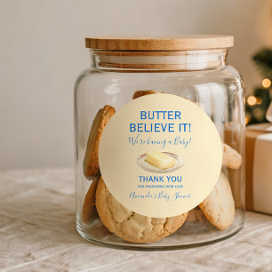 Rustic Theme Butter Yellow Blue Baby Shower  Classic Round Sticker