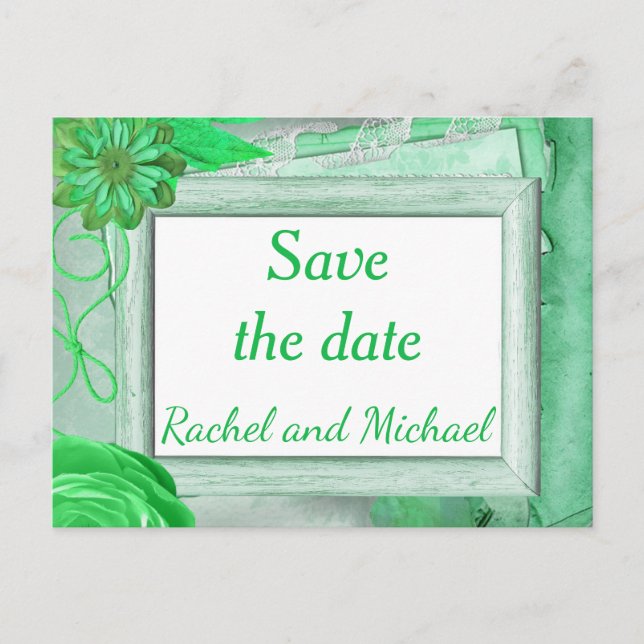 Rustic Theme Green Save the Date Announcement Postcard (Front)