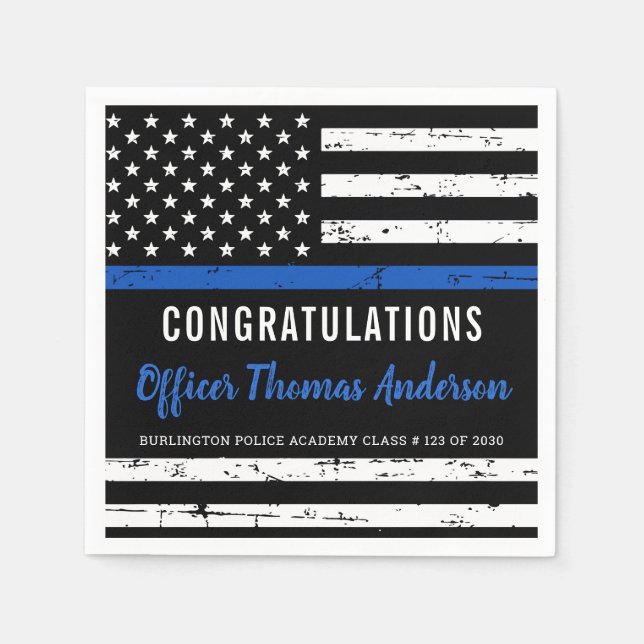 Rustic Thin Blue Line Flag Police Graduation Party Napkin (Front)
