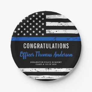 Rustic Thin Blue Line Police Graduation Party  Paper Plate