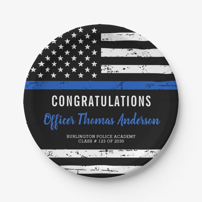 Rustic Thin Blue Line Police Graduation Party  Paper Plate (Front)