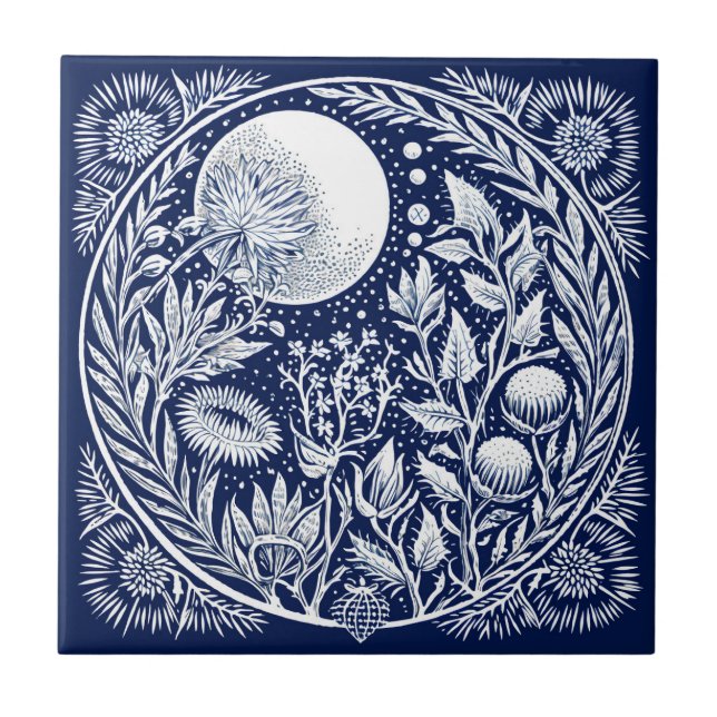 Rustic Thistle Moon Ceramic Tile (Front)