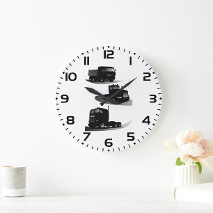 Rustic Three Black Trucks Vintage Truck Design  Large Clock
