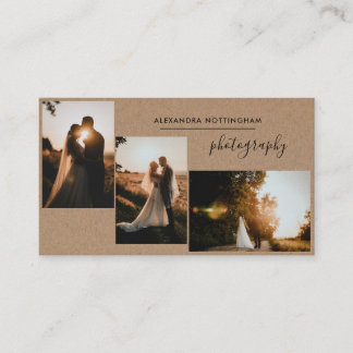 Rustic Three Photo Collage Wedding Photography Business Card