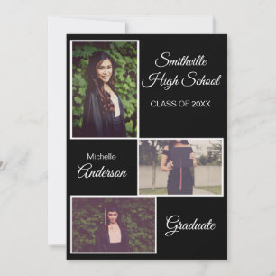 Rustic Three Photo Graduate Black Announcement