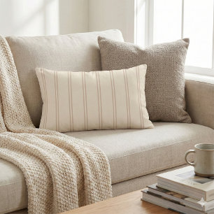 Rustic Ticking Stripe   Hand Drawn Desert Sand Lumbar Cushion