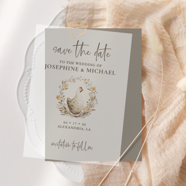 Rustic Timeless Farm Chicken Save the Date Vellum Invitations (Creator Uploaded)