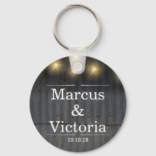 Rustic tin bard door weddimg key ring