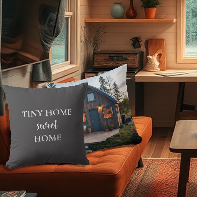 Rustic tiny home sweet home script photo cushion (Rustic tiny home sweet home script photo throw pillow. You can add your own photo at the back.)