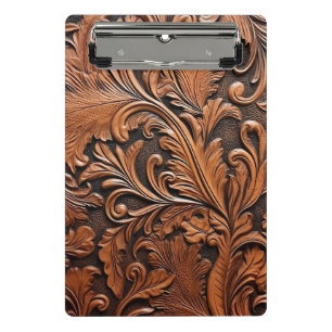 Rustic tooled leather  mini clipboard
