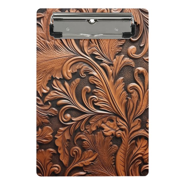 Rustic tooled leather  mini clipboard (Front)