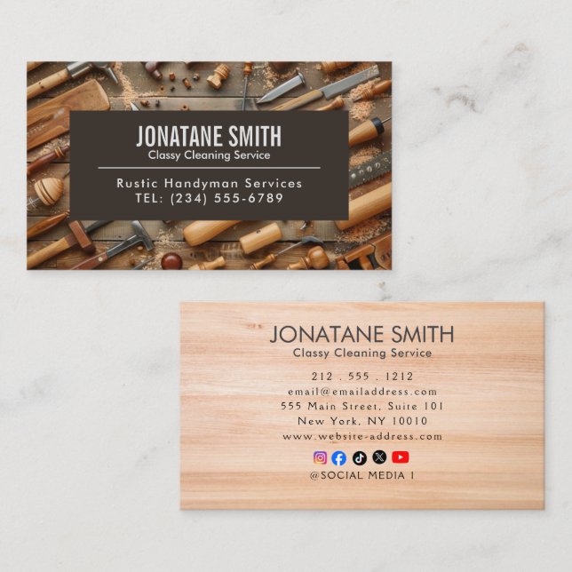Rustic Tools Carpenter Handyman Woodworker Business Card (Front/Back)