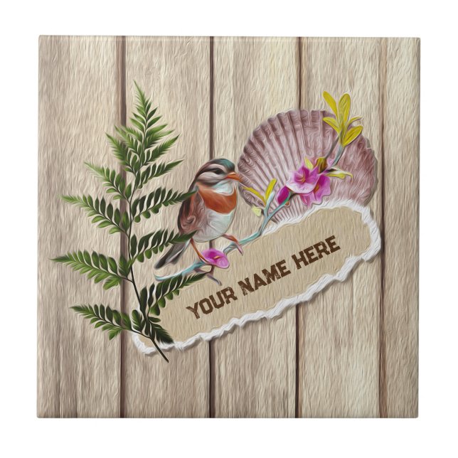 Rustic Torn Paper Wood Oil Paint Personalise Name Ceramic Tile (Front)